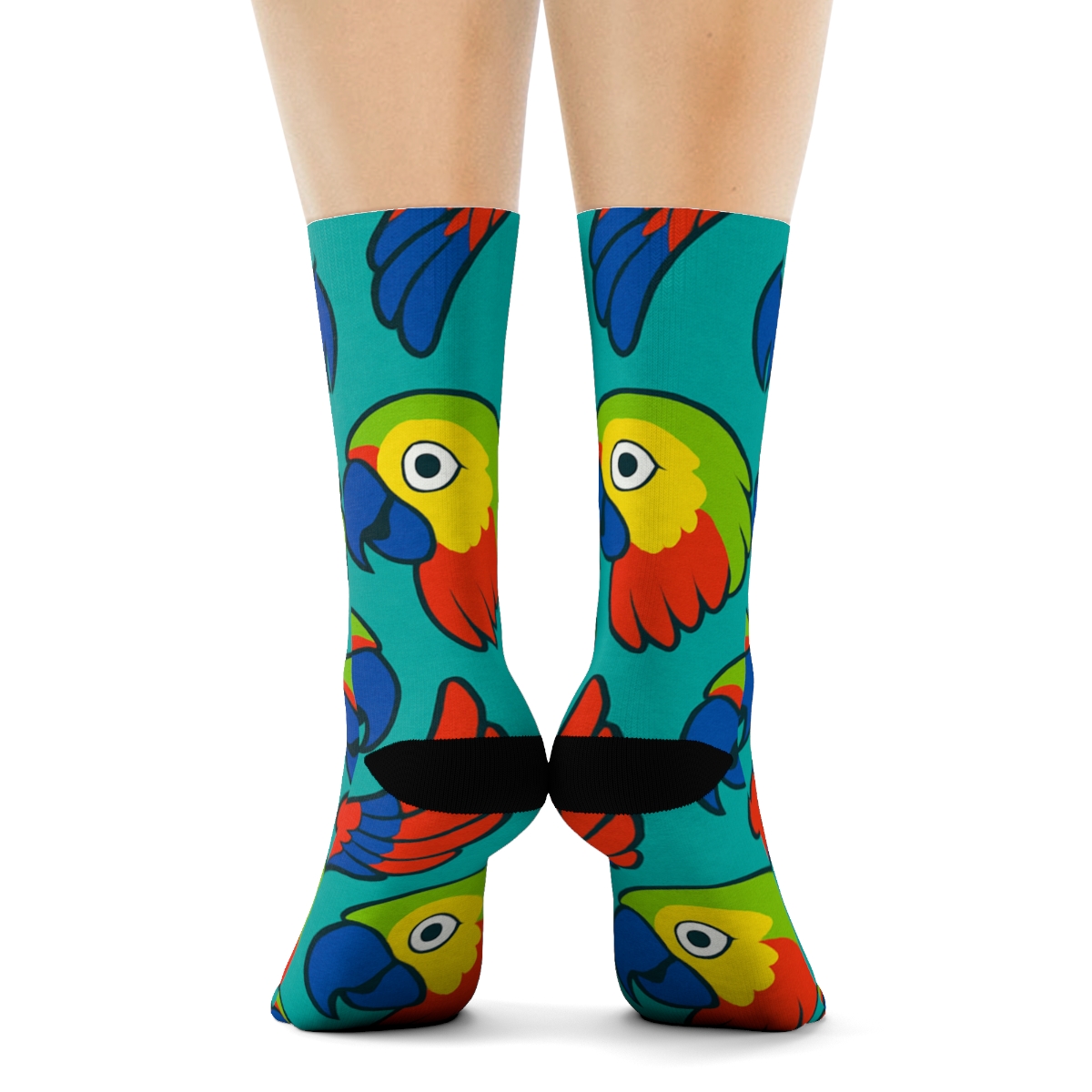 Tropical Parrot Plumage Scatter On Turquoise Field custom crew socks