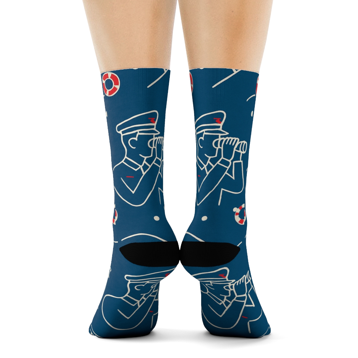 Wave Lattice With Coast Guard Officer Lookout Icons comfortable cotton crew socks