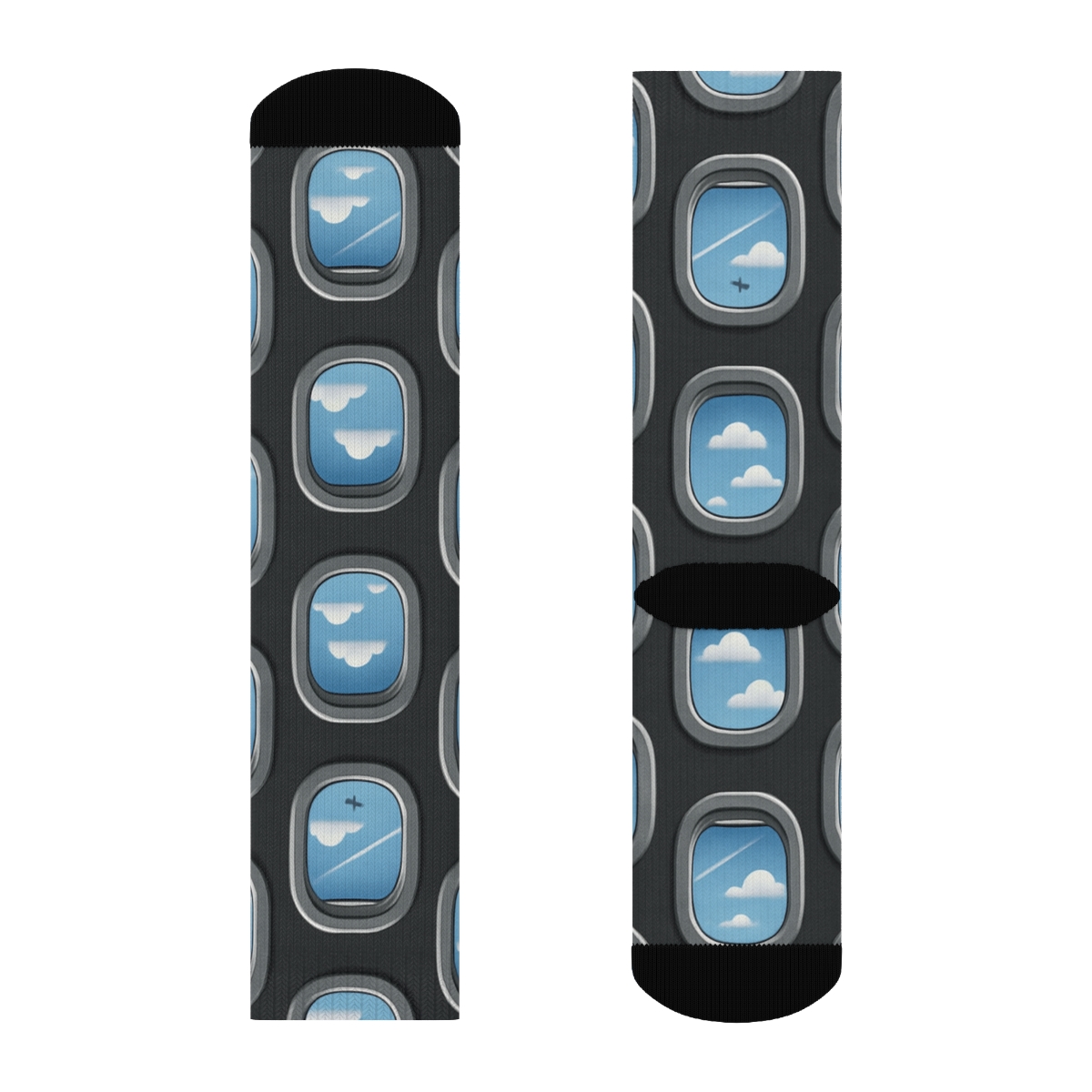 Airplane Window Oval Tessellation On Charcoal Field designer printed crew socks