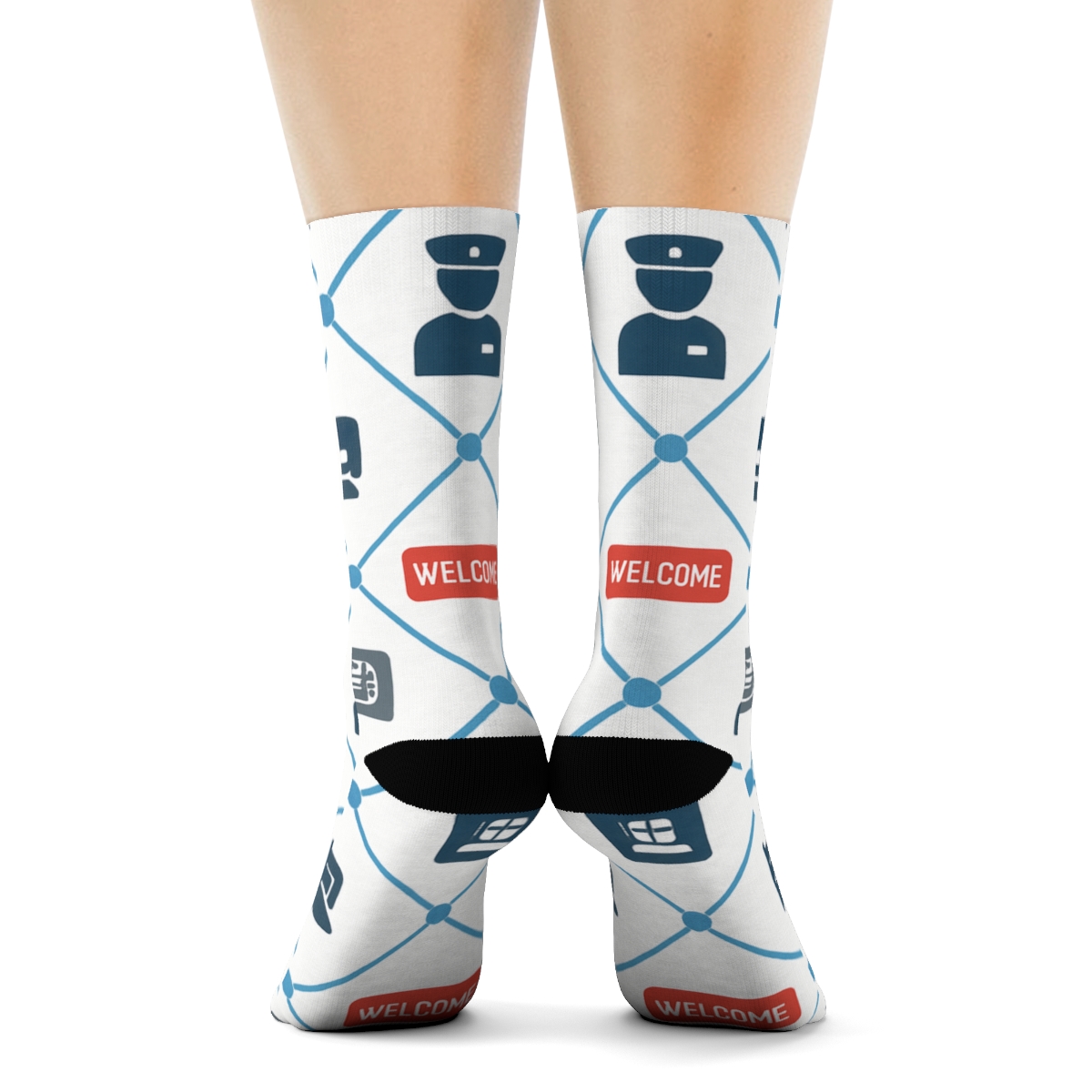 Airport Lattice With Immigration Officer Silhouettes stylish athletic crew socks