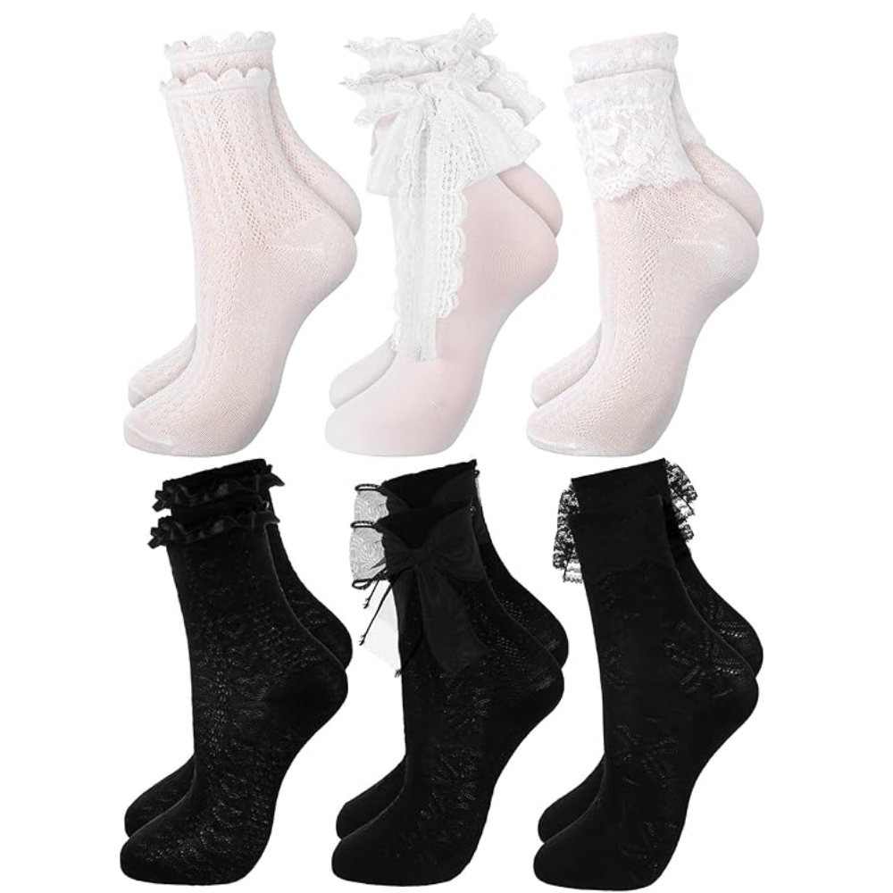 6 Pairs Lace Ruffle Socks For Women