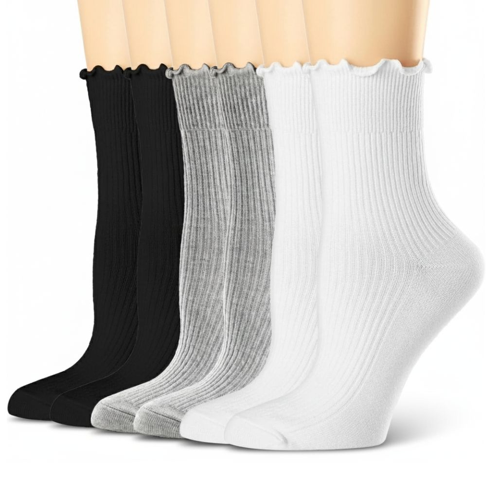 Pack of 6 Women Ruffle Turn Cuff Casual Cool Knit Cotton Lettuce Ankle Crew SocksPair Of 6 Ruffle Turn Cuff Knit Lettuce Ankle Socks - Image 11