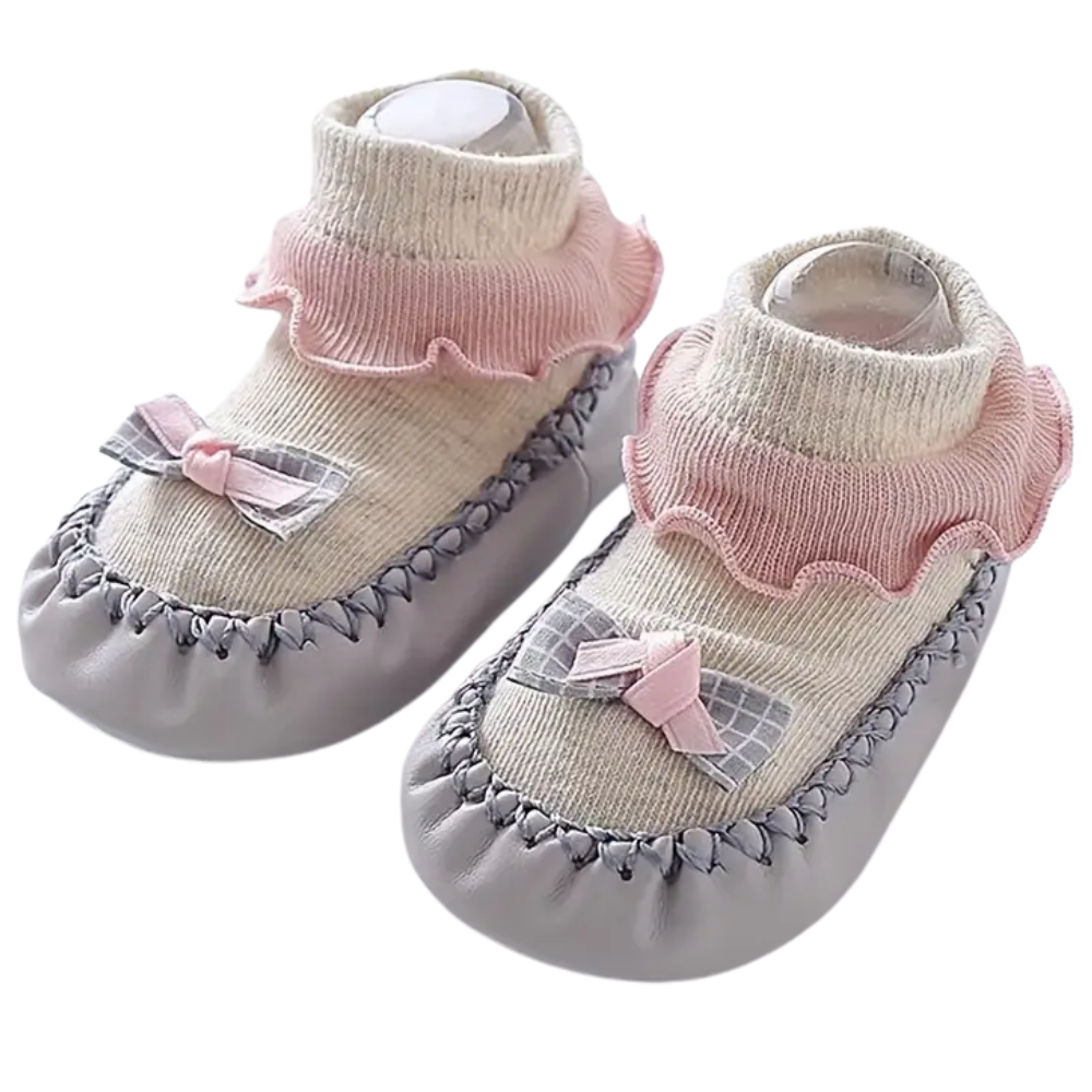Soft Non Slip Baby First Walker Shoes With Bow Accent
