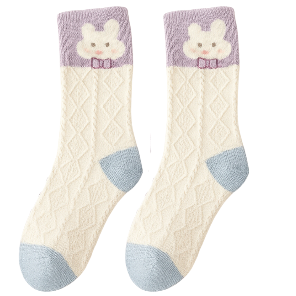 5 Pairs Of Polka Dot Rabbit Crew Socks For Girls