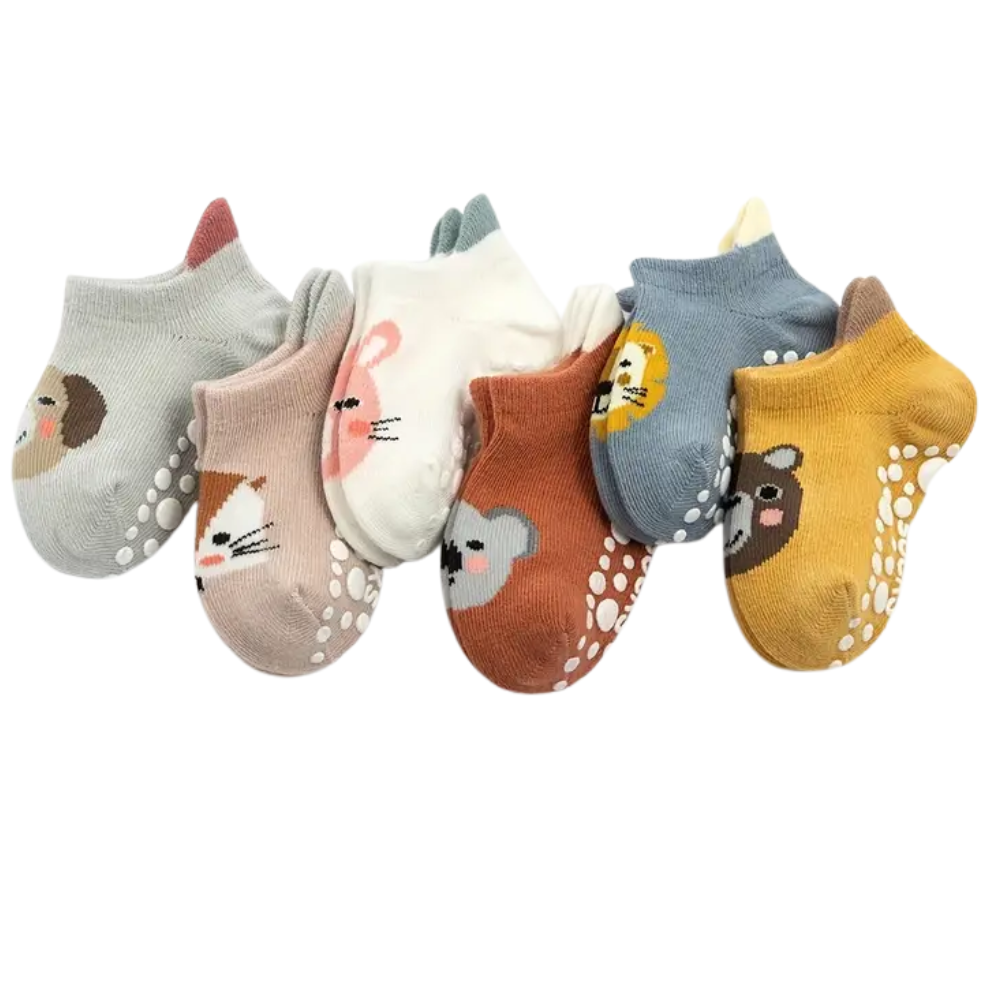 6 Pairs Of Cartoon Animal Pattern Non Slip Socks For Kids