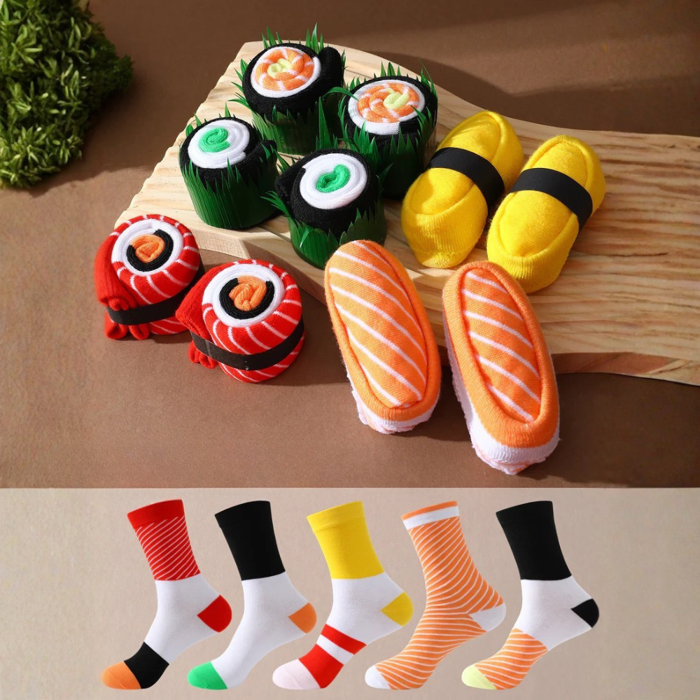 Pack Of 5 Sushi Pattern Crew Socks