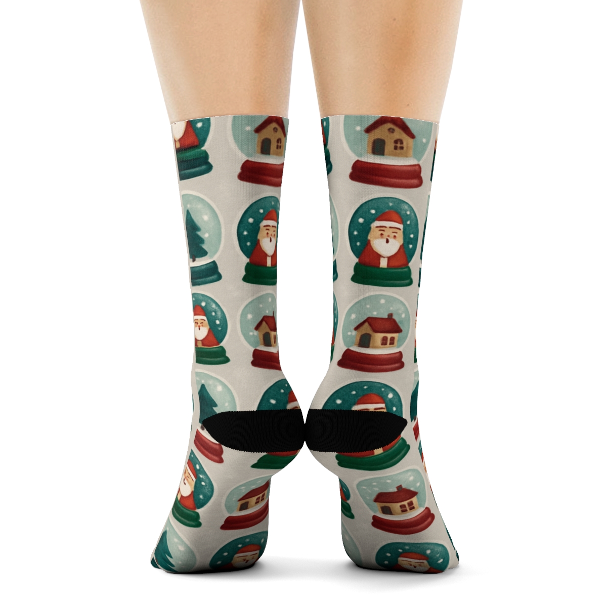 Snow Globe Micro Tile Holiday soft everyday crew socks