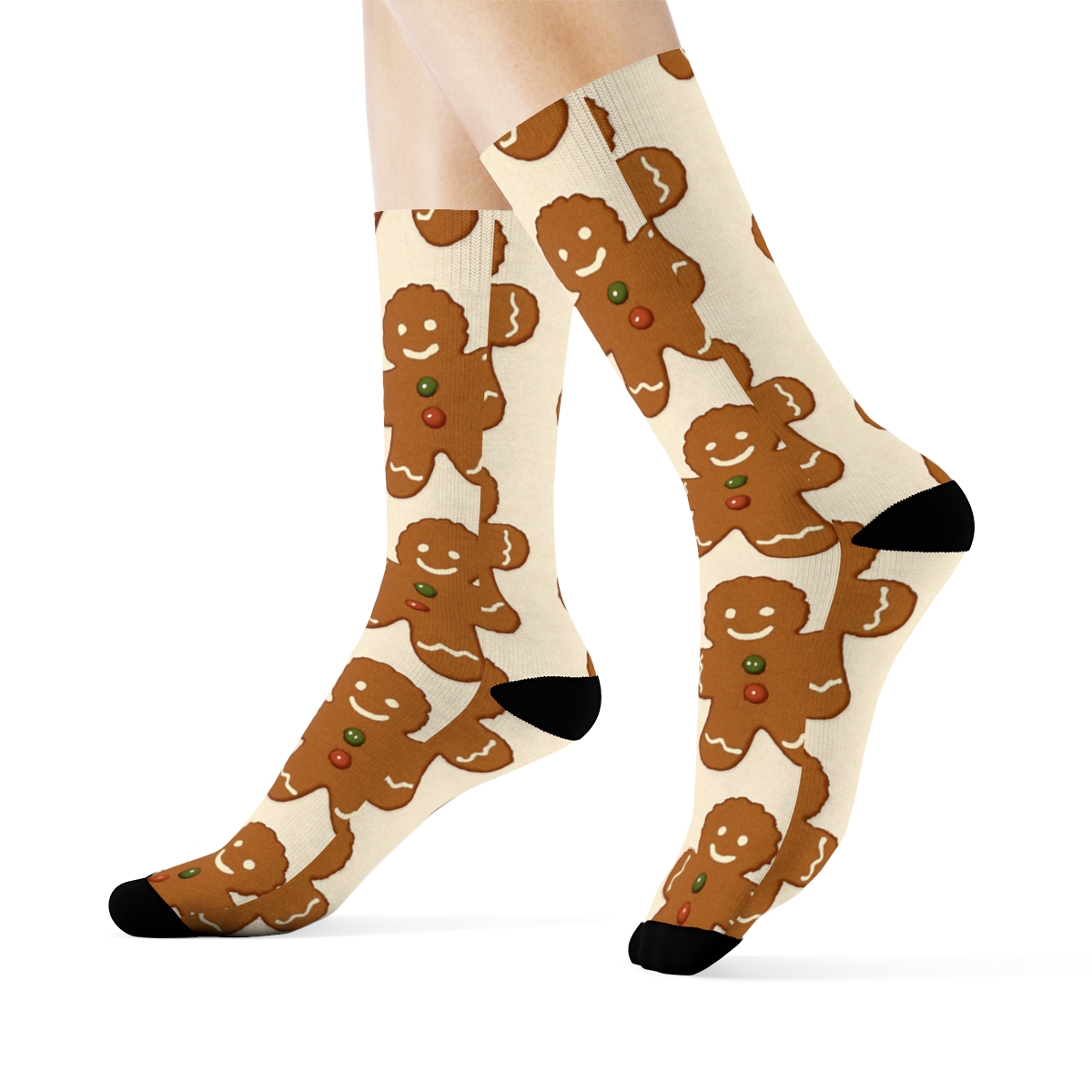 Gingerbread Cookie Scatter For Christmas Cozy Cream stylish athletic crew socks