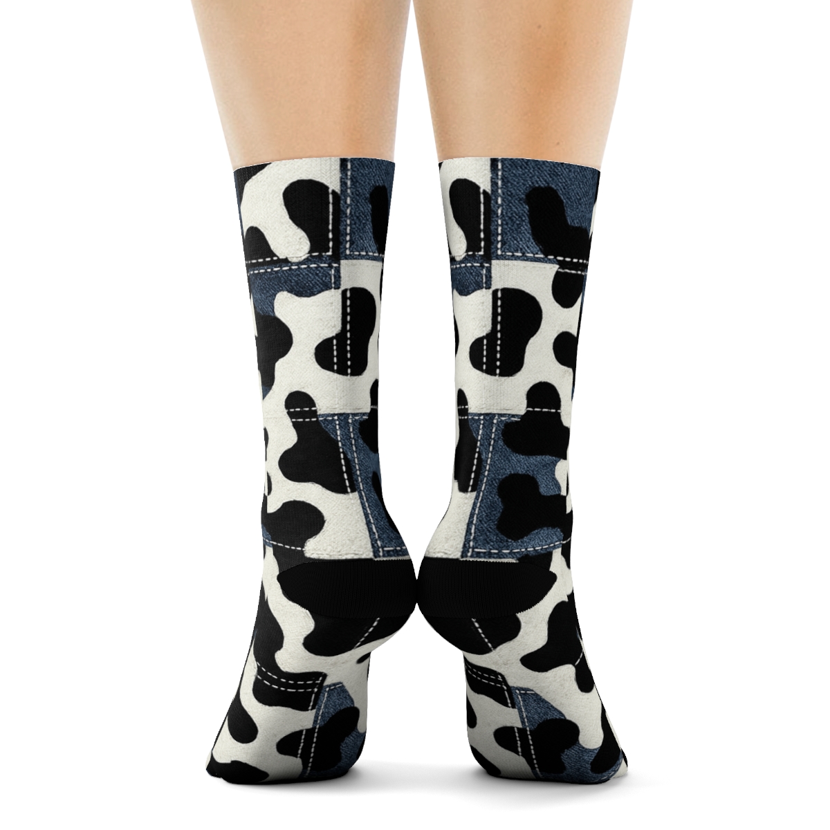 Denim Patchwork Cow Spot Overlay personalized crew socks