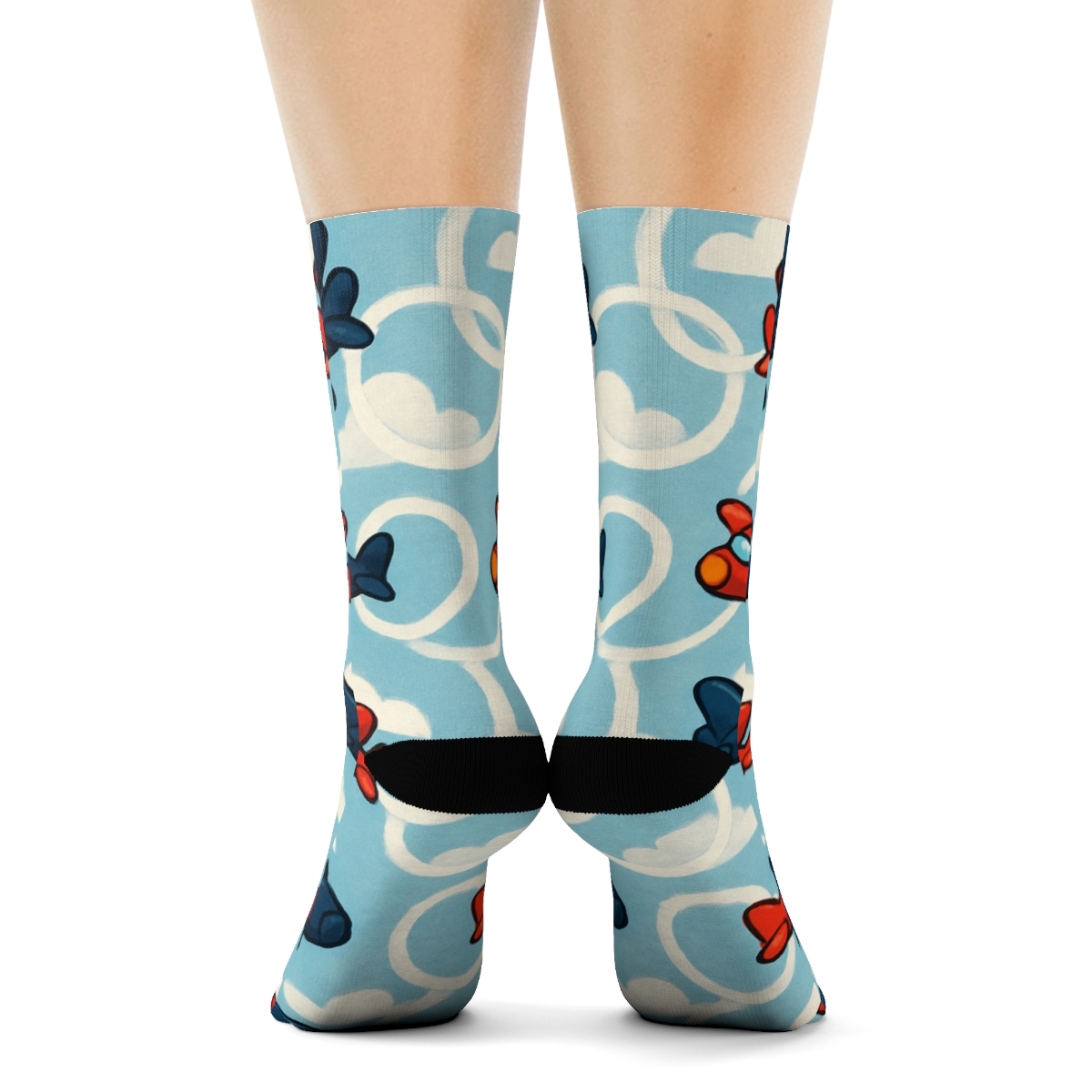 Playful Airplane Race Scene Repeat Pattern soft everyday crew socks
