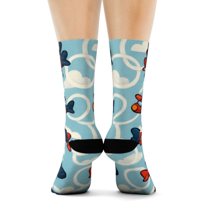 Playful Airplane Race Scene Repeat Pattern soft everyday crew socks