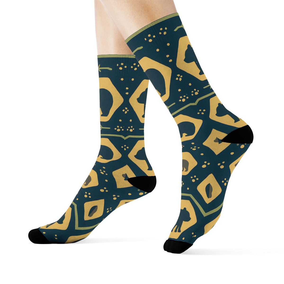 Honey Lattice With Bear Silhouettes premium sports crew socks