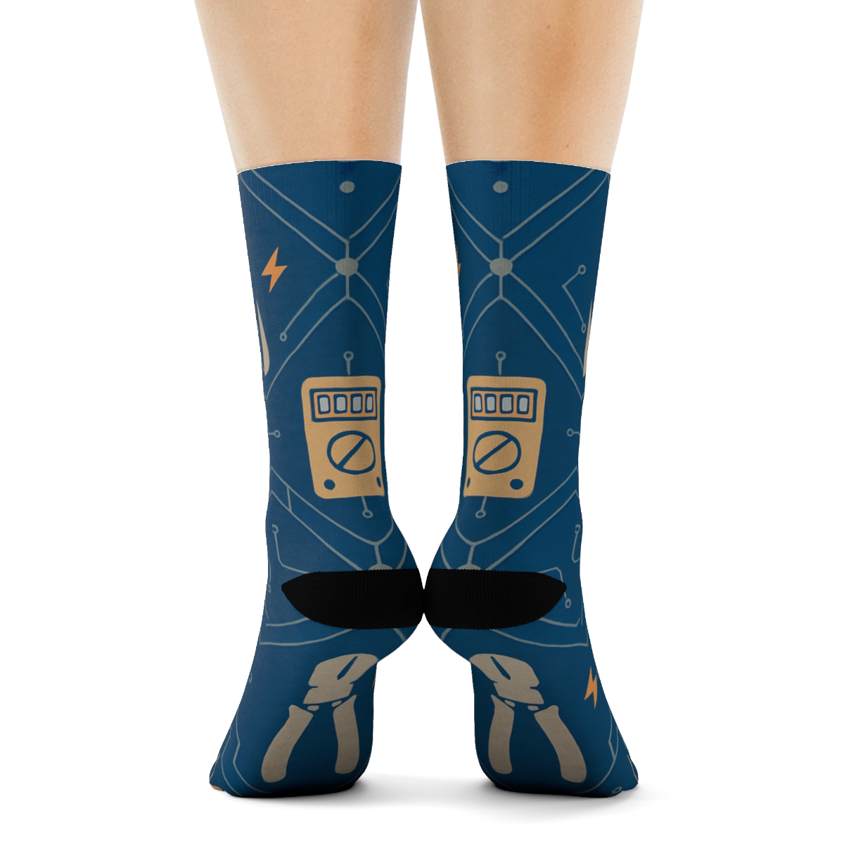 Tool Lattice With Electrician Circuit Icons unique graphic crew socks