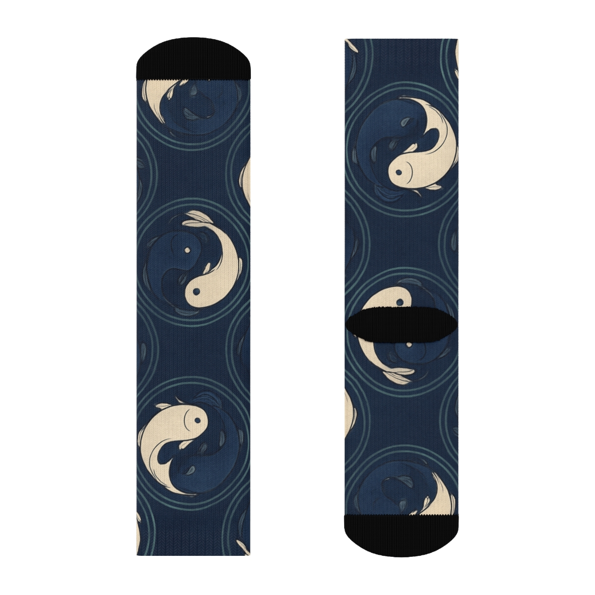 Indigo Koi Duality Spiral Tiles unique graphic crew socks