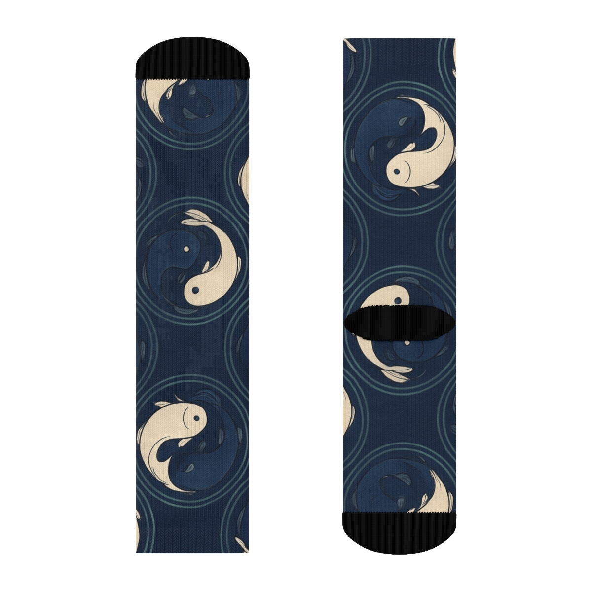 Indigo Koi Duality Spiral Tiles unique graphic crew socks