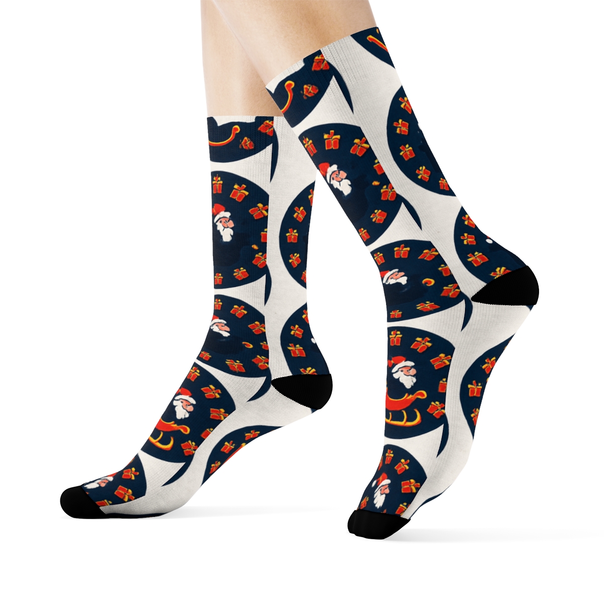 Santa Sleigh In Xmas Spiral Medallions comfortable cotton crew socks