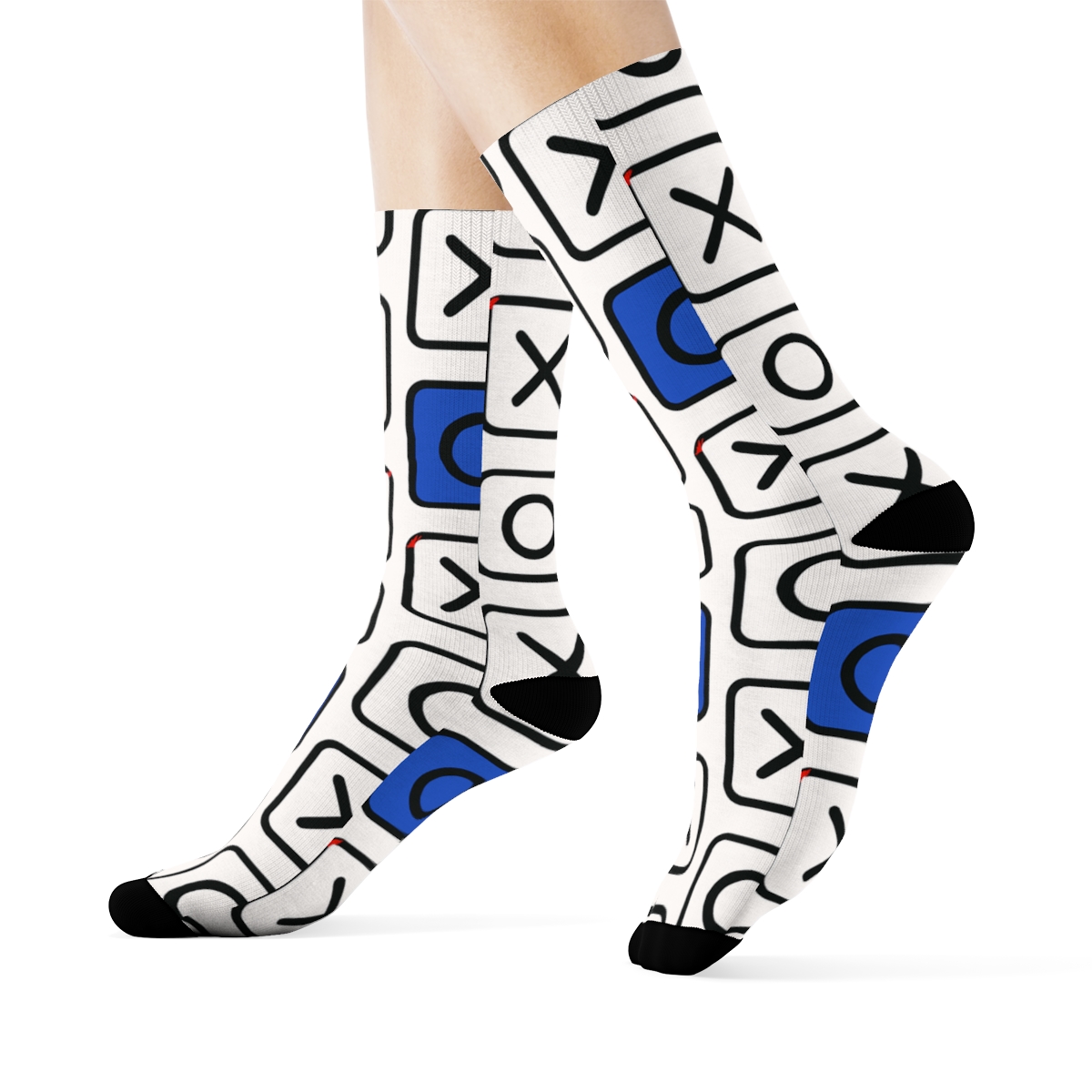 Modern Minimalist Graphic Grid With Valentines Xo Icons trendy patterned crew socksModern Minimalist Graphic Grid with Valentines Xo Icons Crew Socks - Image 3