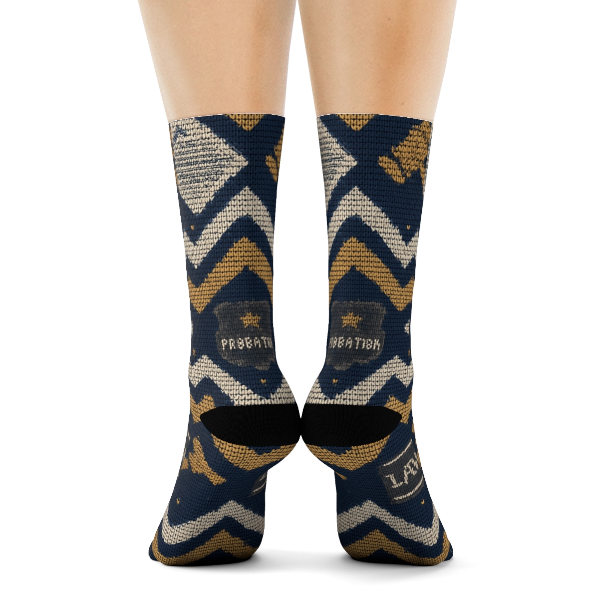 Navy Badge Chevron Probation Officer Pattern unique graphic crew socks
