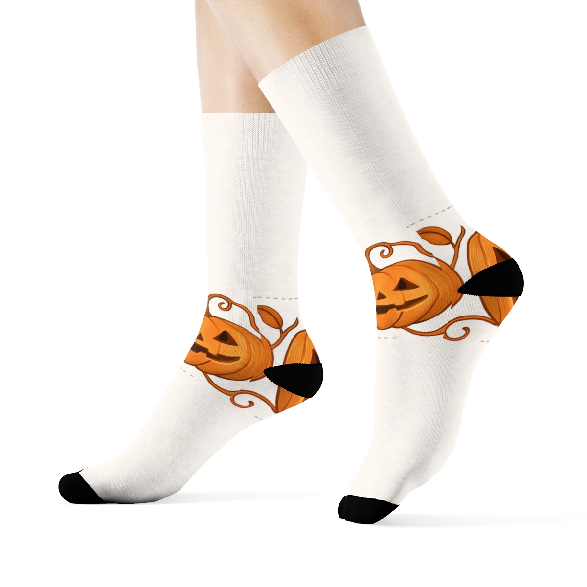 Carved Pumpkin Border Pattern On White Background soft everyday crew socks