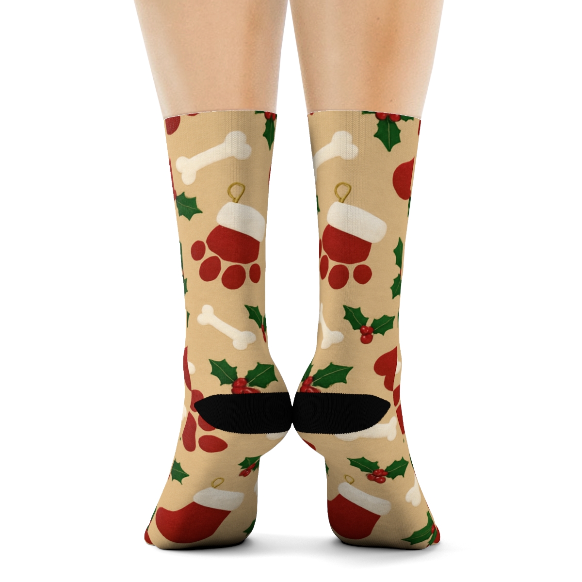 Dog Paw Print Stocking Tile On Beige Background soft everyday crew socks