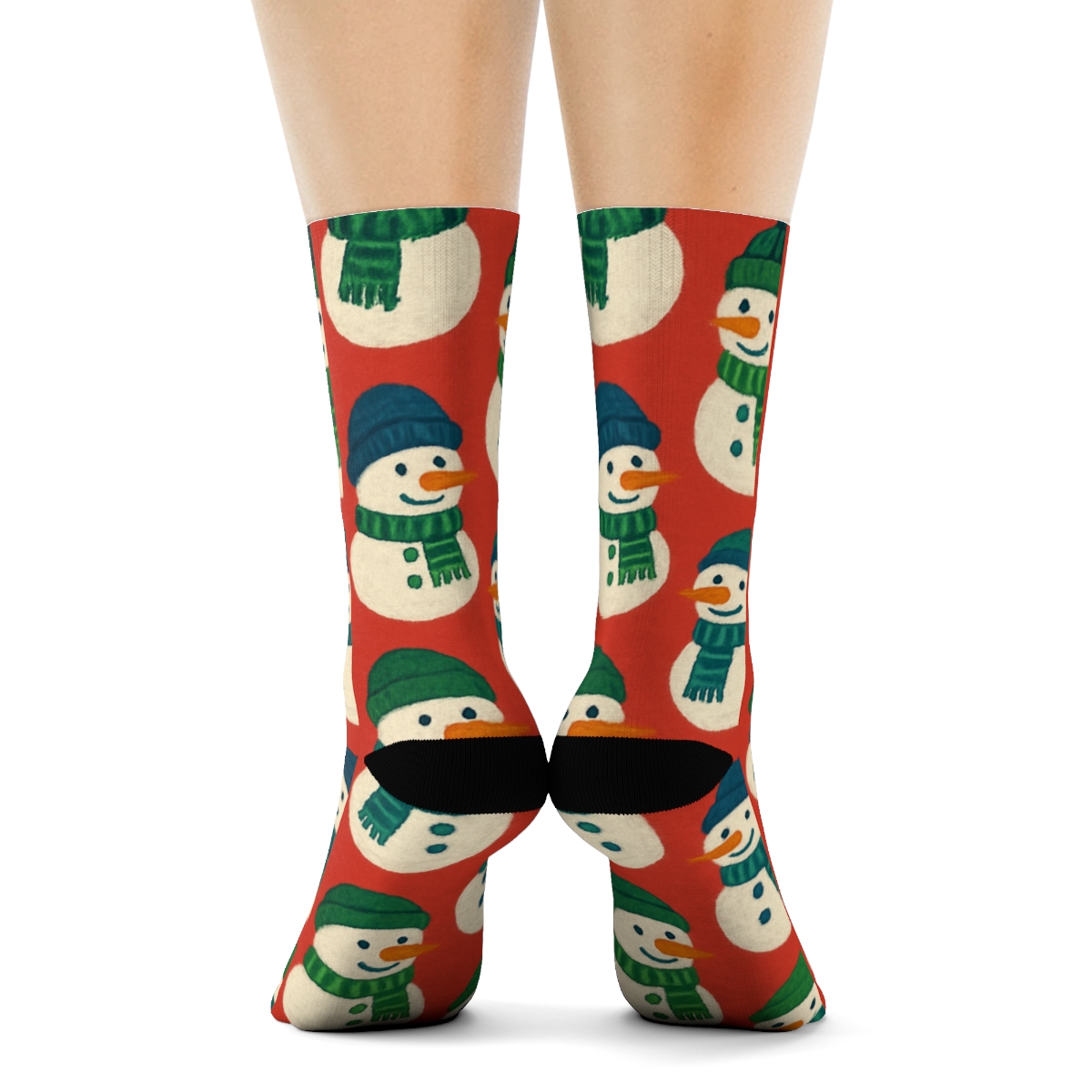 Snowman Parade In Bright Red unique graphic crew socks