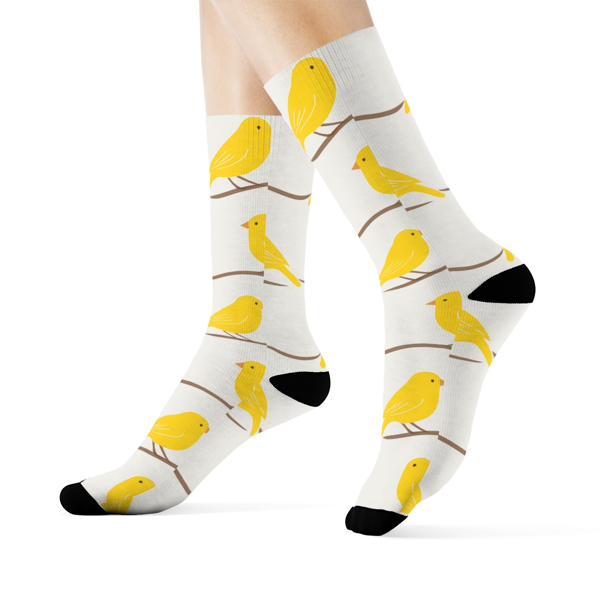 Canary Perch Wave Border Repeat On Light Gray Background soft everyday crew socks
