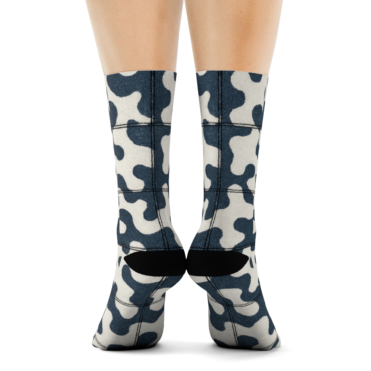 Denim Patchwork Cow Spot Overlay With Bandana Corner Knots unique graphic crew socks