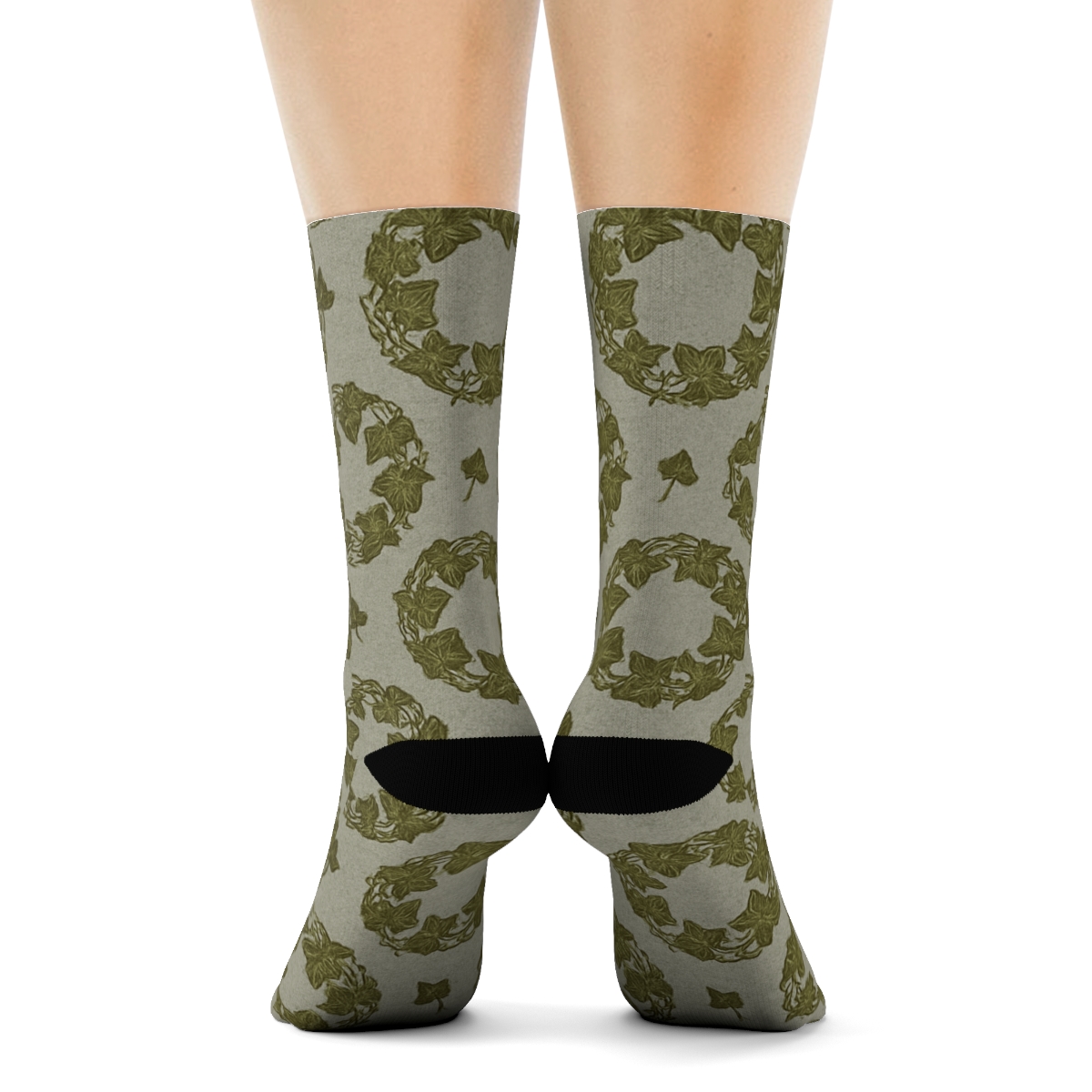 Vintage Ivy Medallions On Stone Gray Field designer printed crew socks