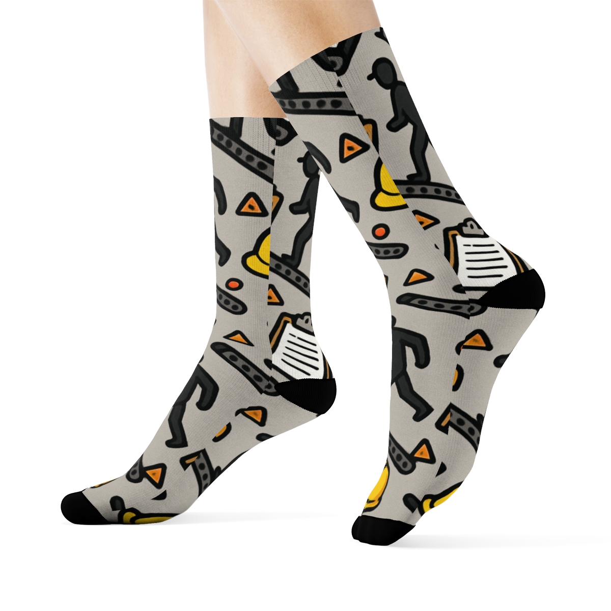 Conveyor Rhythm With Factory Worker Icons premium sports crew socks