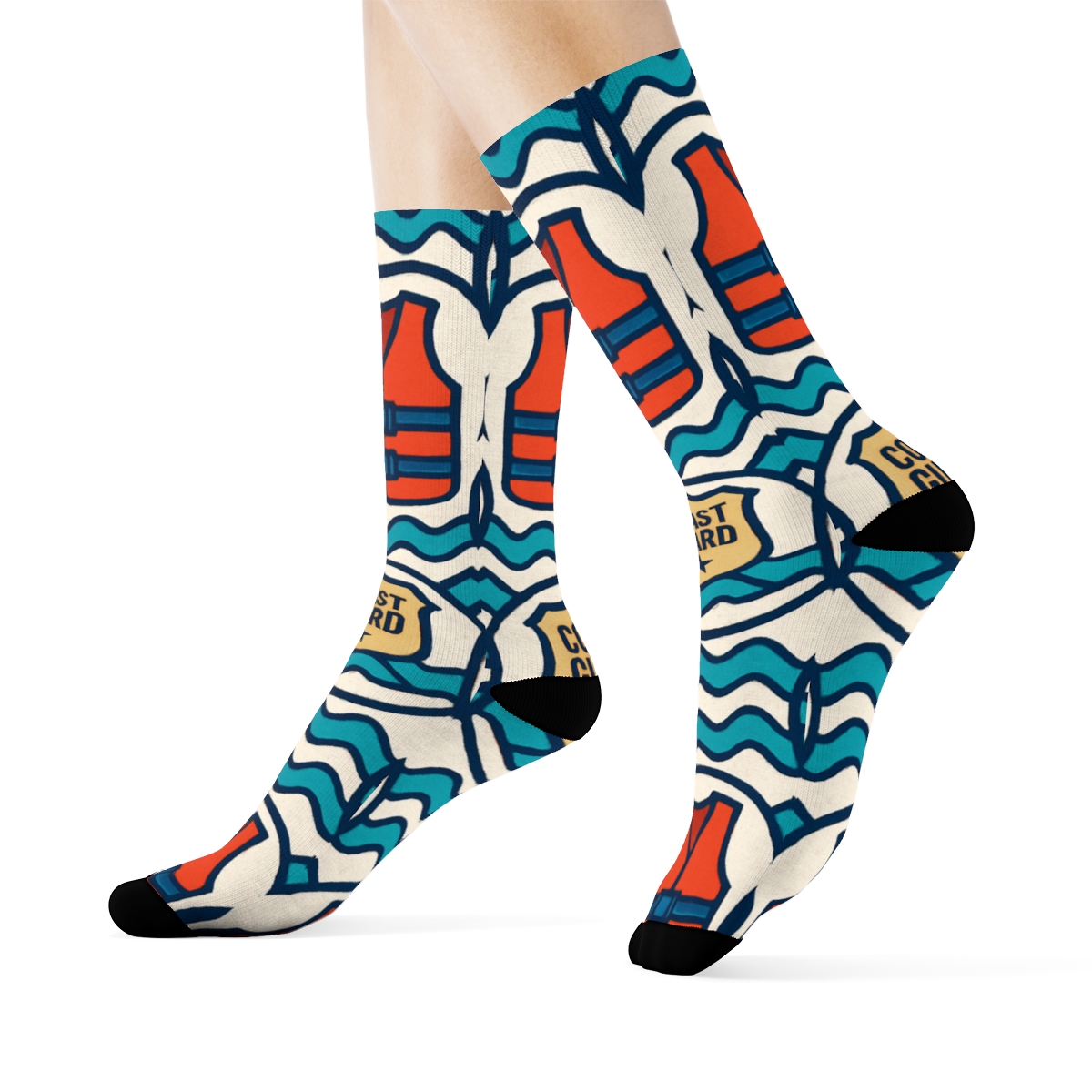 Rescue Ring Lattice With Coast Guard Officer Accents designer printed crew socks