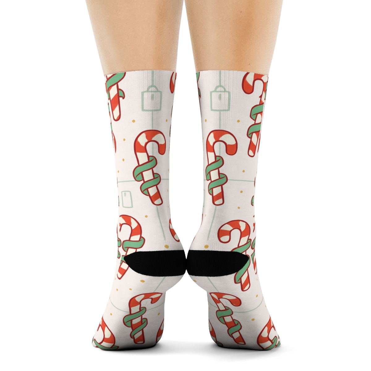 Candy Canes Ribbon Wrapped Spiral Grid In Lavender Tint soft everyday crew socks