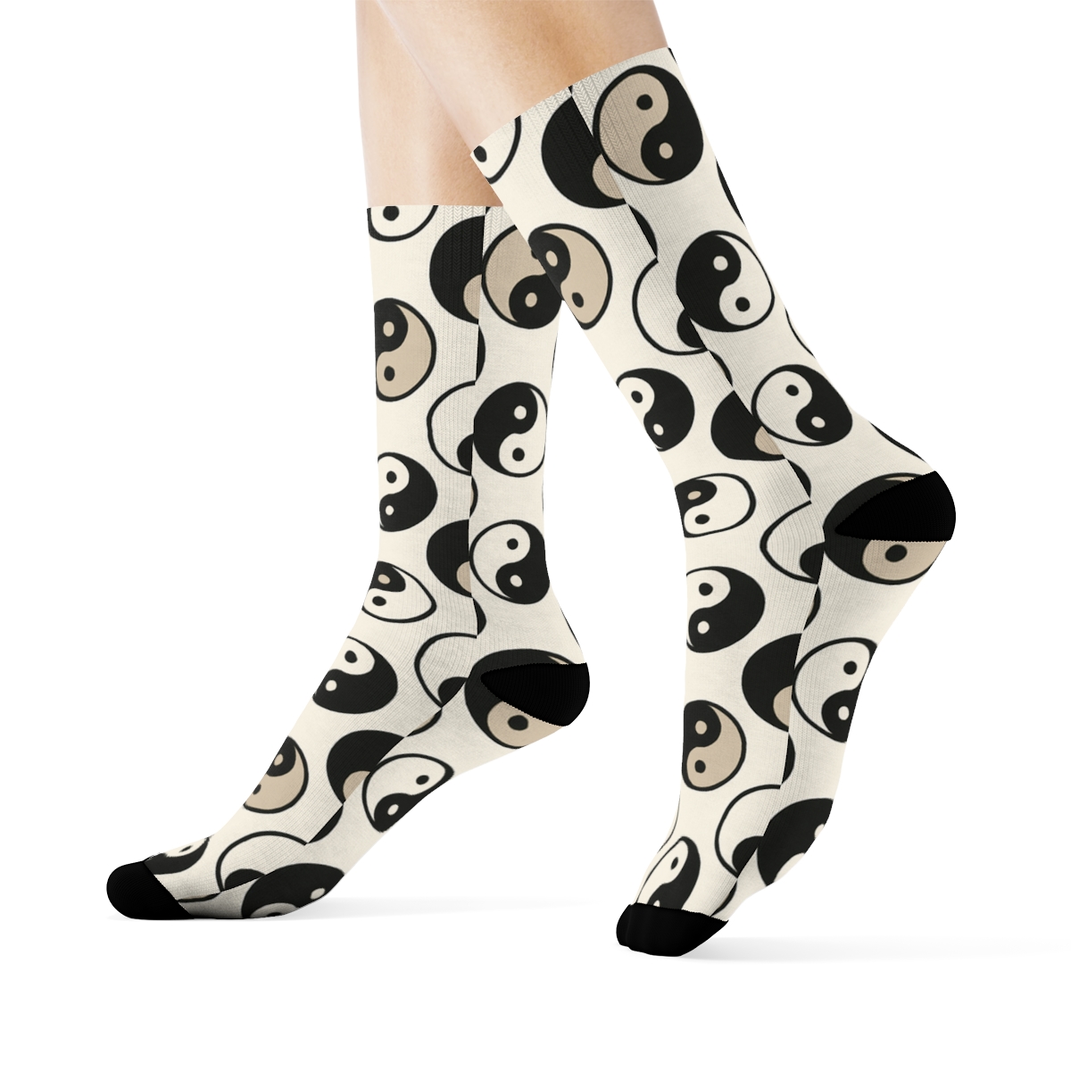 Minimal Taijitu Micro Dot Lattice On Soft Ivory Background soft everyday crew socksMinimal Taijitu Micro Dot Lattice on Soft Ivory Background Crew Socks - Image 3