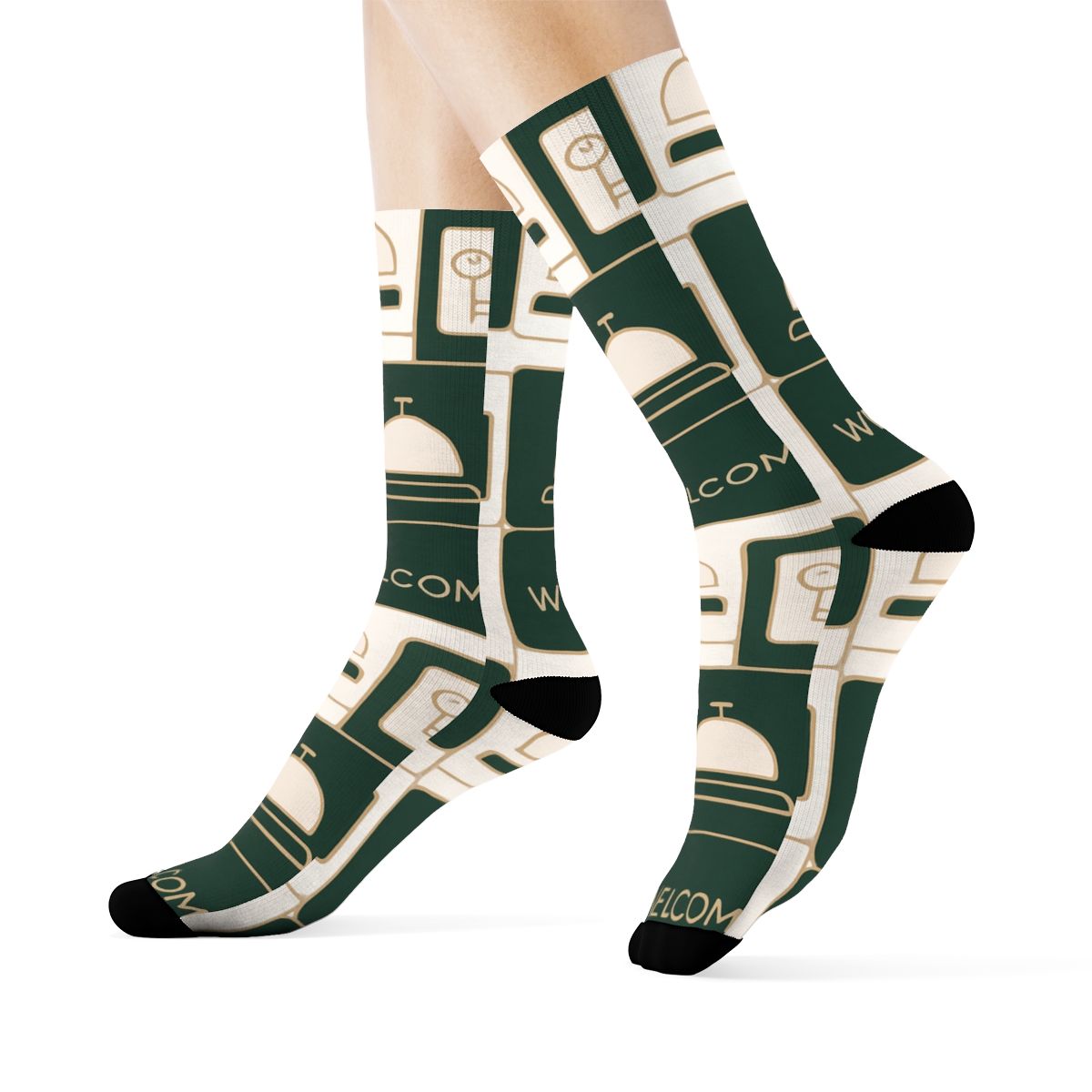 Mirrored Lobby Calm With Hotel Receptionist Icons personalized crew socks