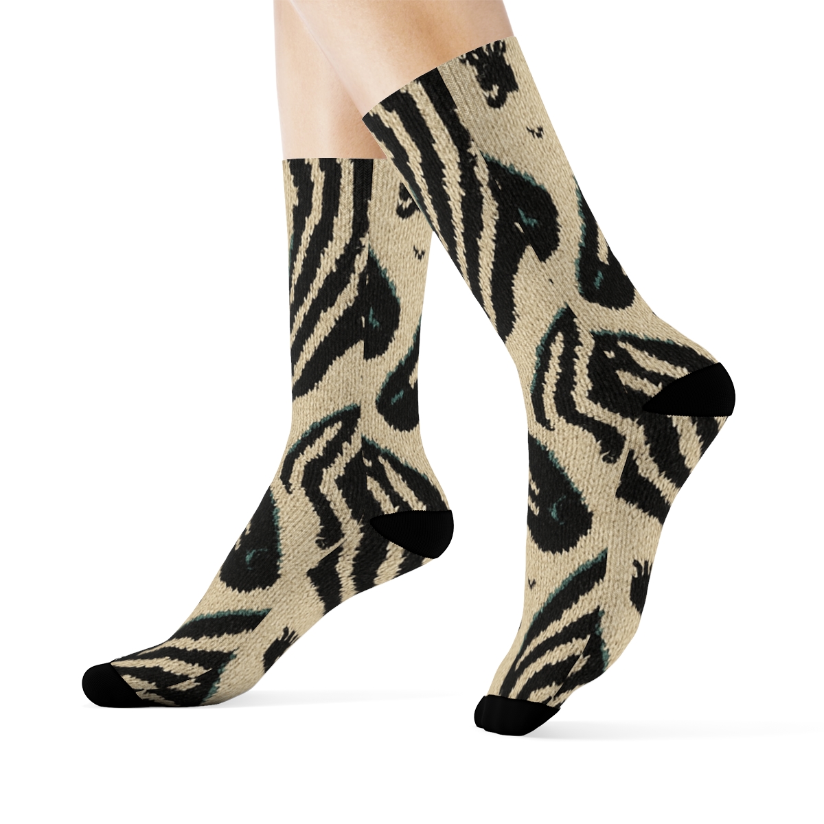 Teal Inlay Zebra Knit Tessellation trendy patterned crew socks