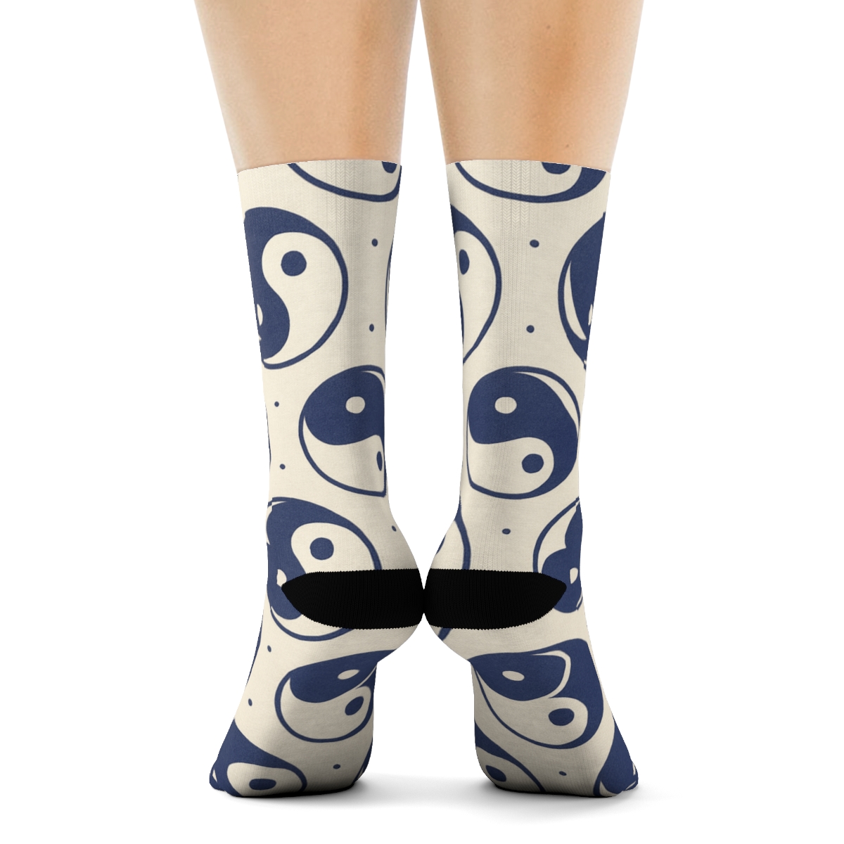 Indigo Koi Dual Spiral Tile On Pale Cream soft everyday crew socksIndigo Koi Dual Spiral Tile on Pale Cream Crew Socks - Image 4