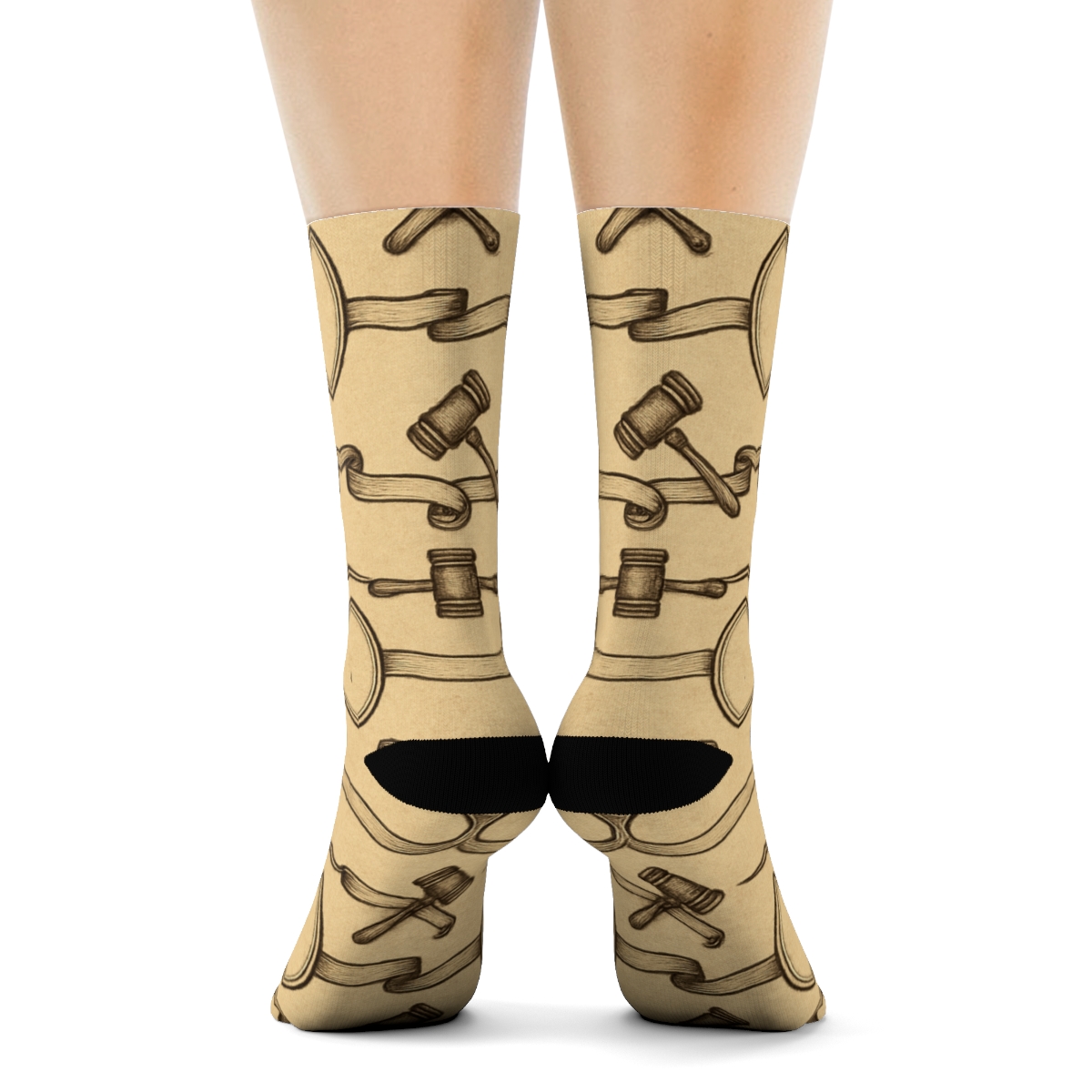 Vintage Legal Document Look With Judge Wig Lattice designer printed crew socks