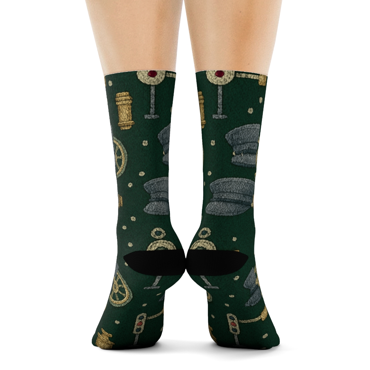 Railway Signal Patchwork With Train Conductor Details trendy patterned crew socks