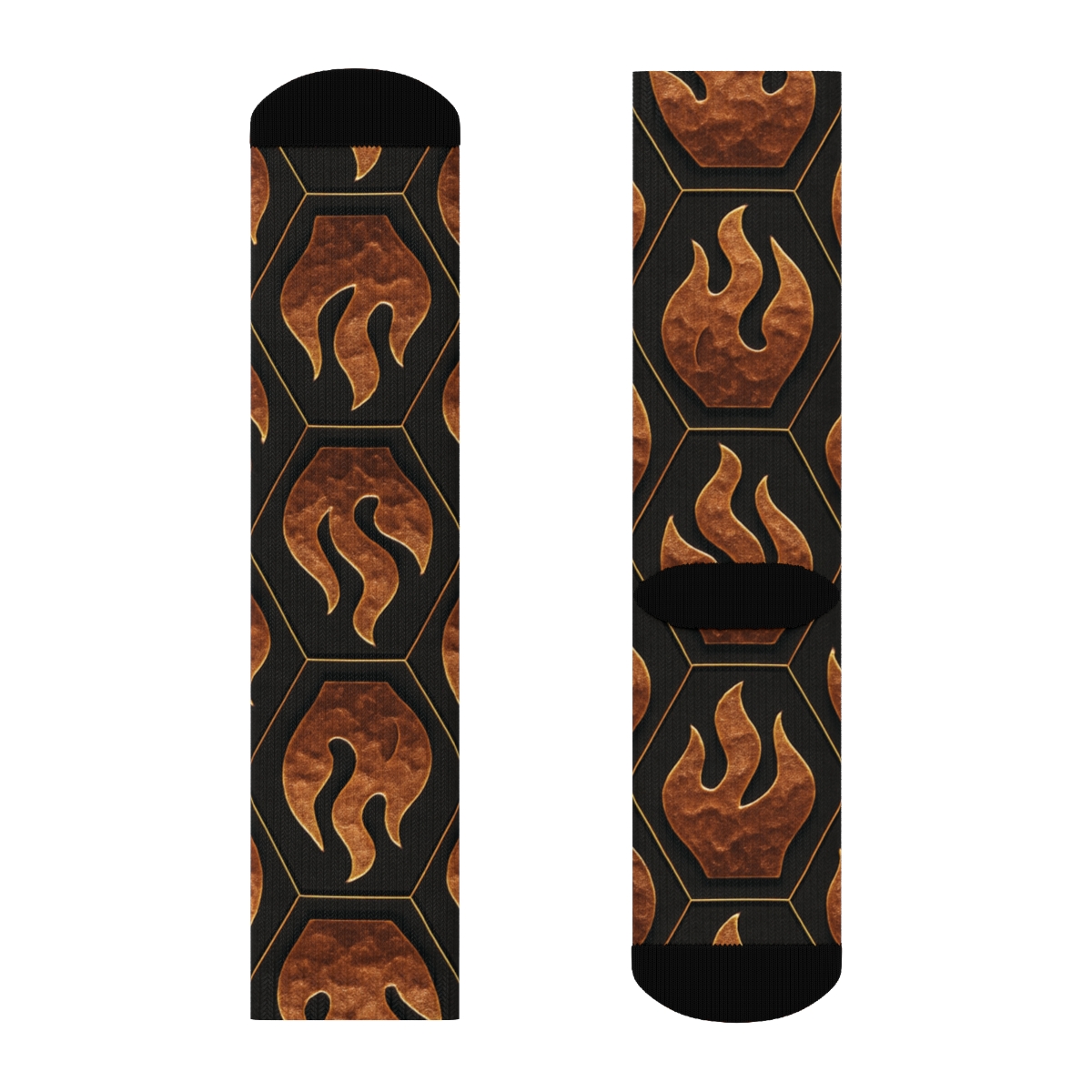 Molten Copper Flame Mosaic On Charcoal Black designer printed crew socks
