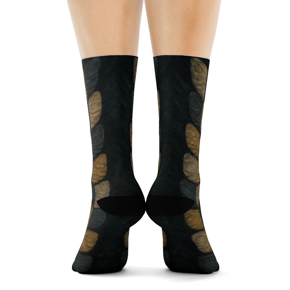 Midnight Owl Feather Chevron designer printed crew socks