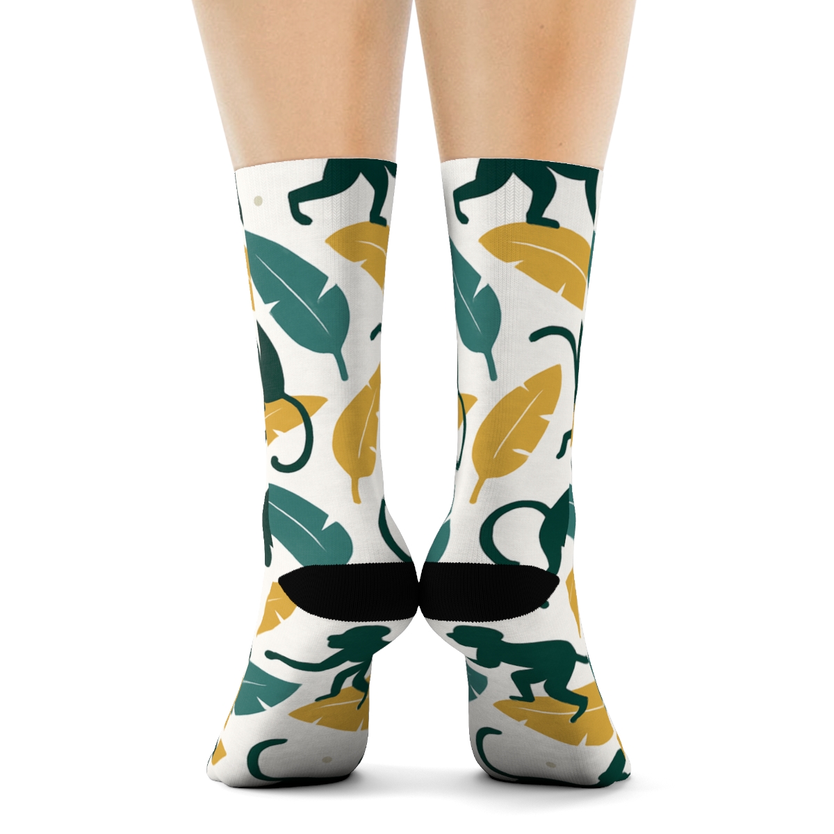 Botanical Grid With Monkey Silhouettes trendy patterned crew socks