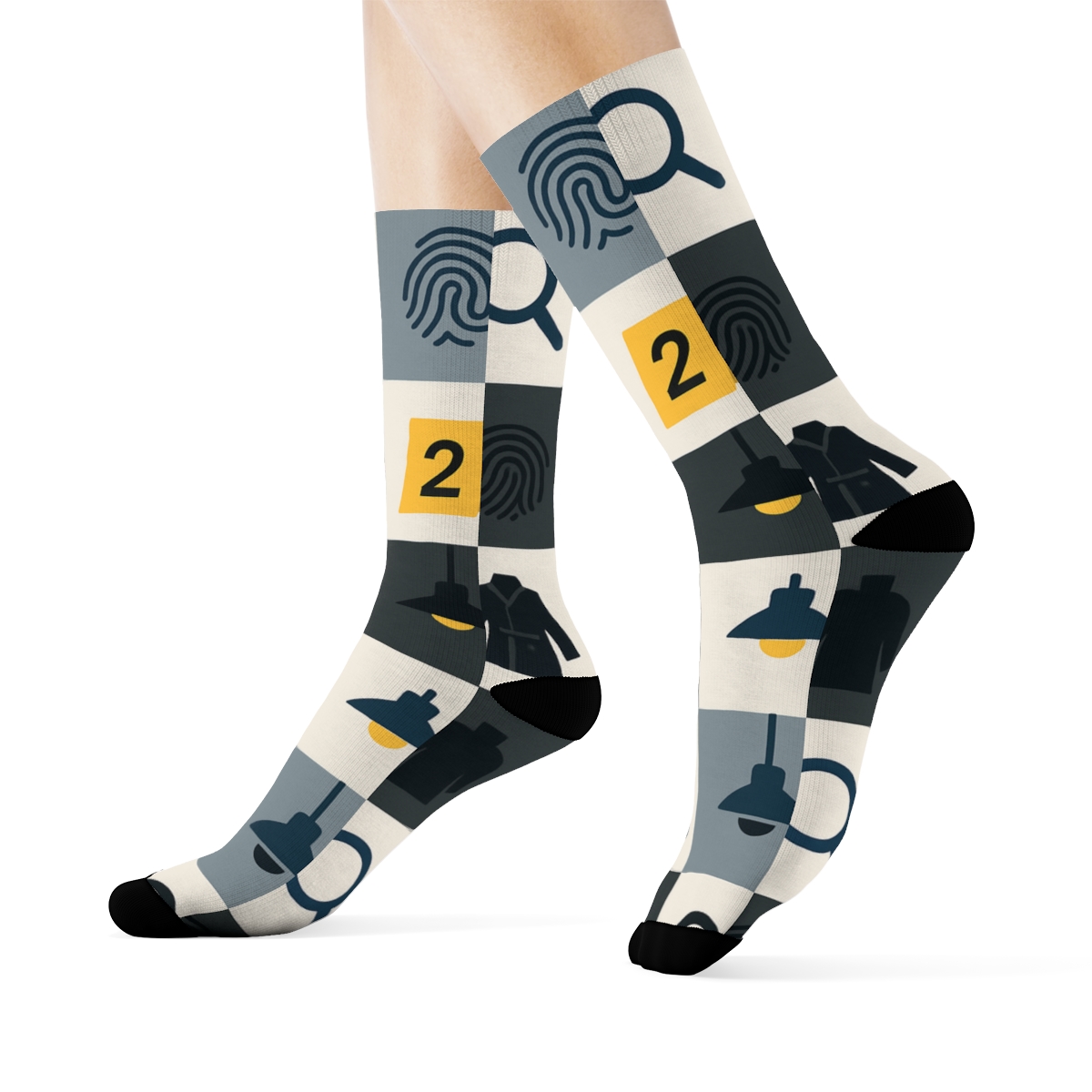 Shadow Grid With Police Detective Clues trendy patterned crew socks