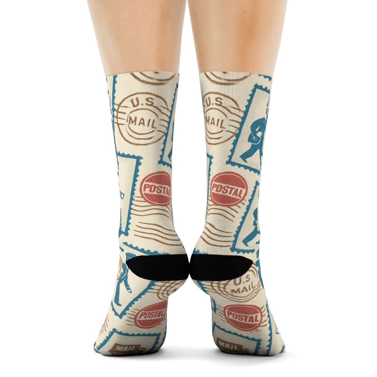 Vintage Stamp Collage With Mail Carrier Tessellation premium sports crew socks