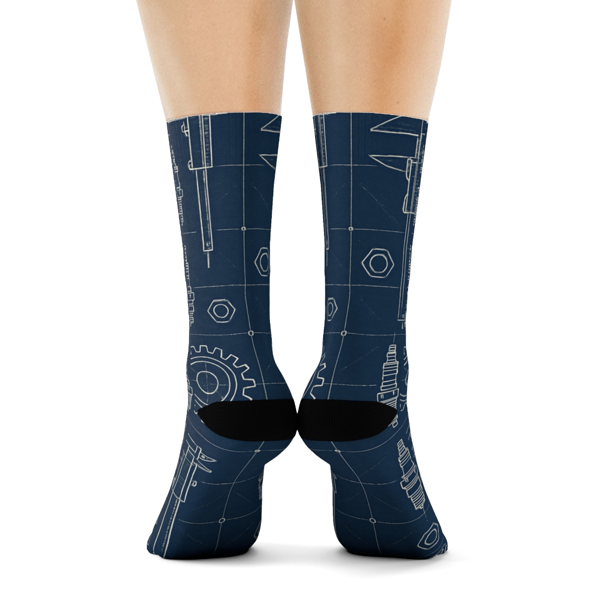 Blueprint Lattice With Mechanic Icons stylish athletic crew socks
