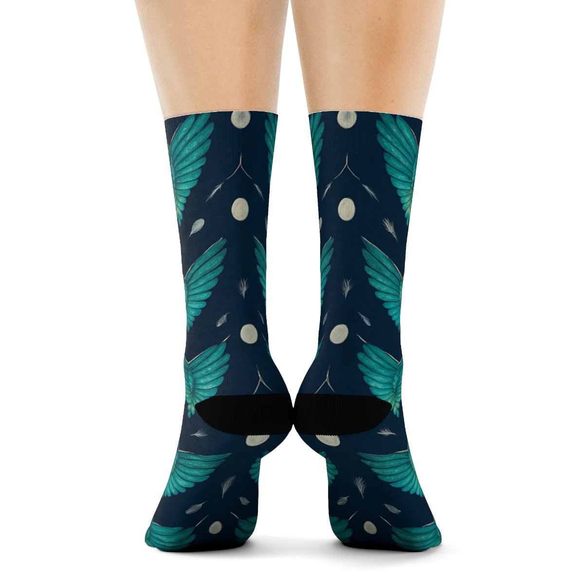 Teal Hummingbird Wing Lattice On Midnight Blue Background soft everyday crew socks