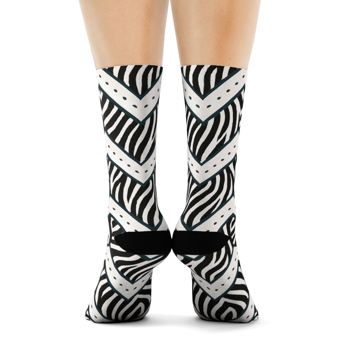 Teal Inlay Zebra Chevron Fragments On White premium sports crew socks