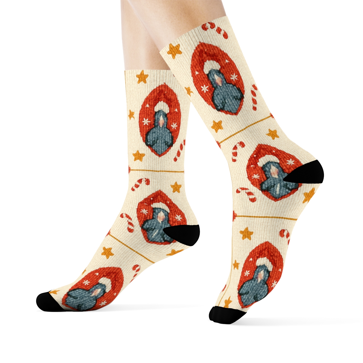 Penguin Ornament Grid trendy patterned crew socks