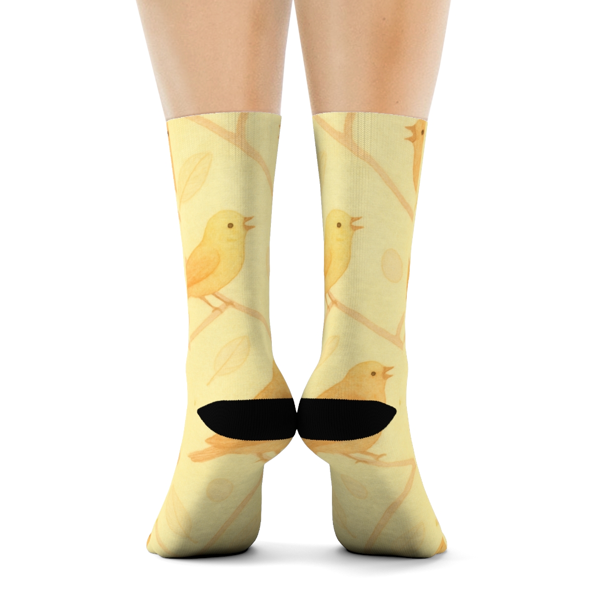Canary Song Note Scatter On Pastel Yellow unique graphic crew socks