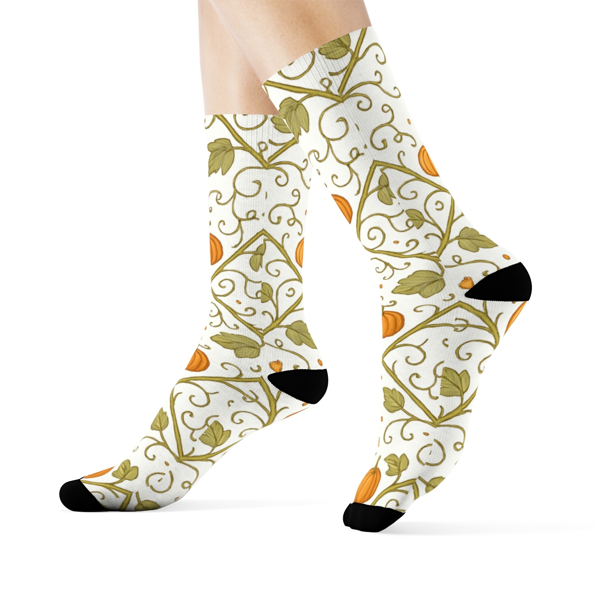 Pumpkin Vine Lattice Trellis On White Background custom crew socks