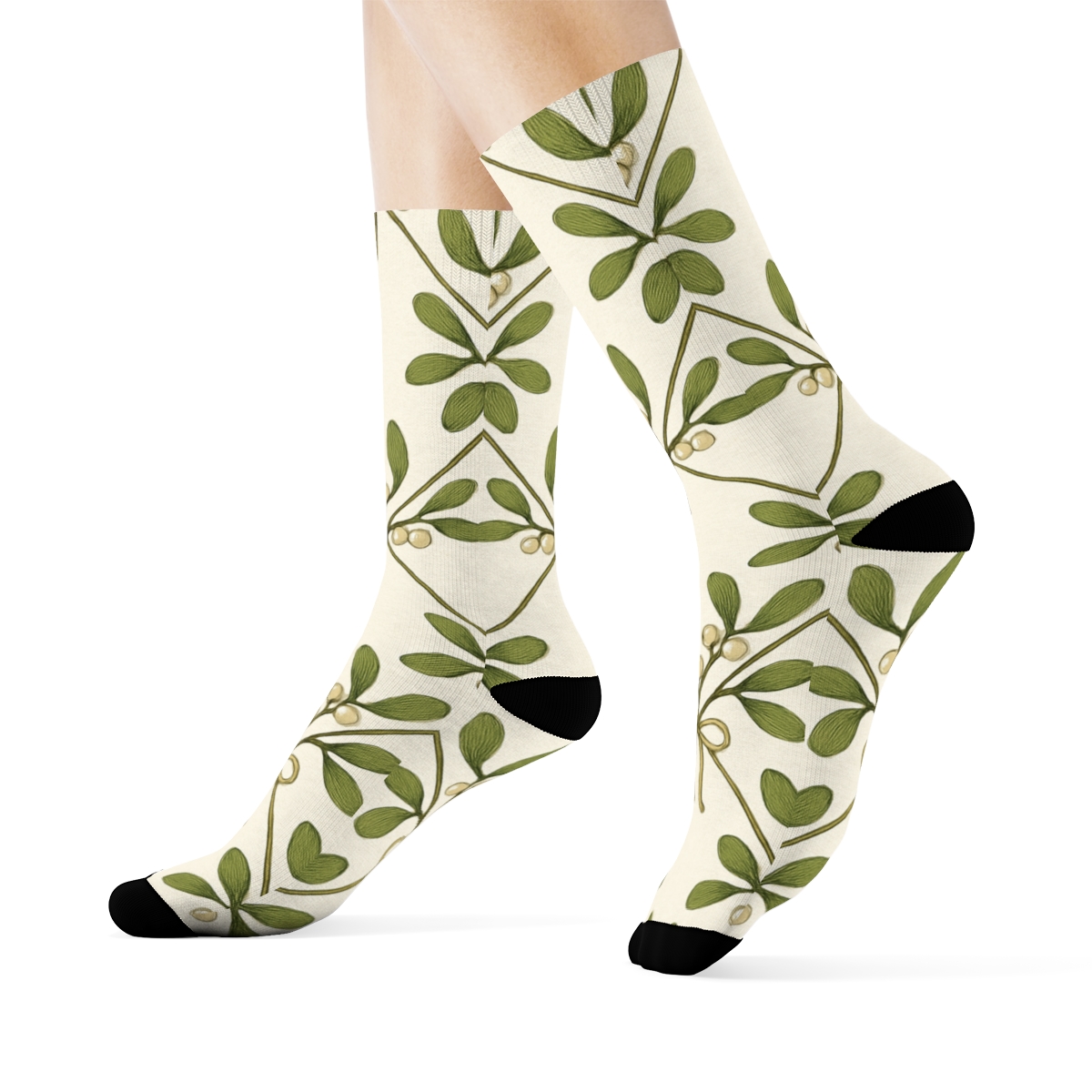 Botanical Poster Look With Mistletoe Lattice personalized crew socks