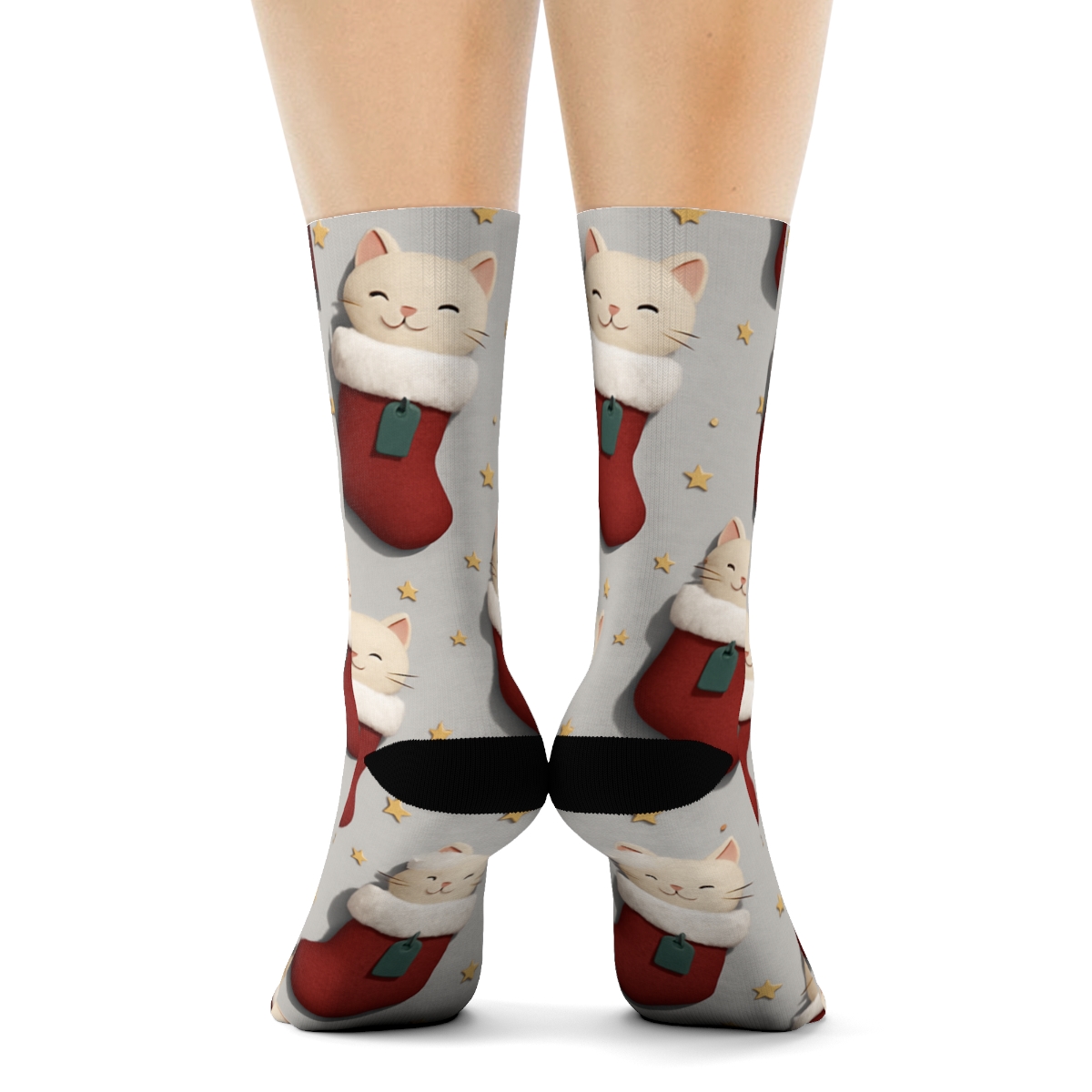 Cat Stocking Stuffer Diagonal Tessellation On Light Gray Background soft everyday crew socks
